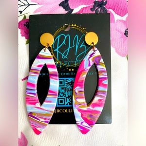 Handmade Pink and Violet Swirl Pierced Earrings